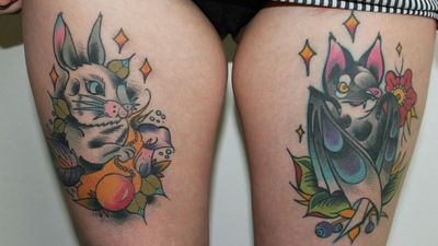 Fully healed bunny and bat tattoos by Tondrik Tattoo, Prague #tondriktattoo