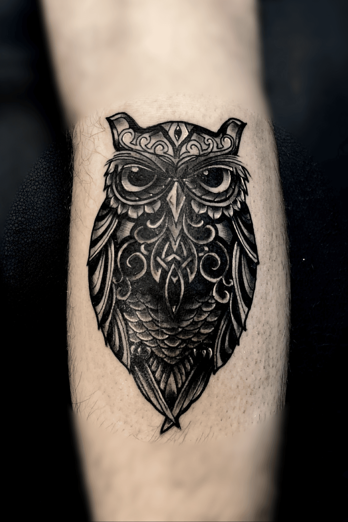 Old School Leg Owl Tattoo by Anchors Tattoo