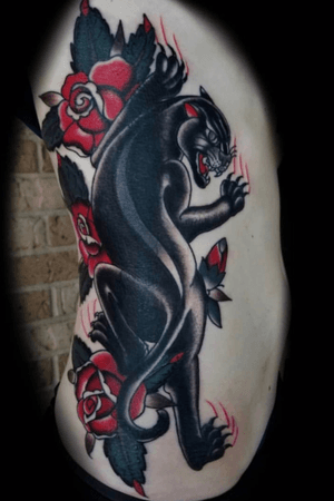 Cover up for some text i had. In love with this tattoo. By tony perez of black mass tattoo in austin texas. #panther #panthertattoo 