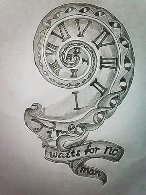 "Time waits for no man" tattoo Black and grey tattoo