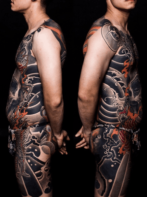 #skull#dragon#bodysuits#backpiece#japanesetattoo #feathercloud#japanesetattoos#shanetan #tattoo #japaneseart#japanesetattooart#irezumi#wabori