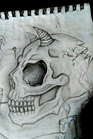 Evil skull sketch design by me, first freelance attemt