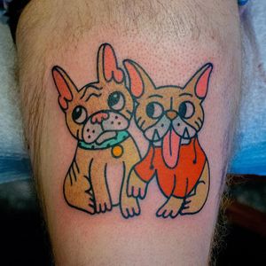 Tattoo by Michelle Wanhala #MichelleWanhala #dogtattoos #color #frenchpug #pugs #pug #animal #dog #cute #friends
