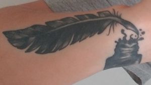 Quill with Ink Pot Covered up two tattoos with one design Done by Charline Marcila