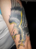 Eagle cover-up on left arm. Another piece to add to start of left sleeve. Done by Ayles Love @Limestone city tattoo in Kingston Ont Canada.