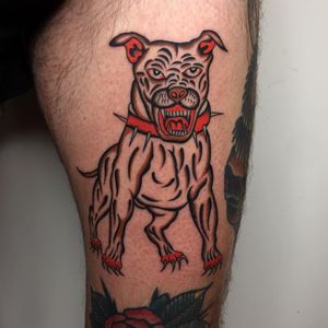 Tattoo by Dexter #Dexter #dextertattooer #dogtattoos #dog #pitbull #spikes #animal #petportrait