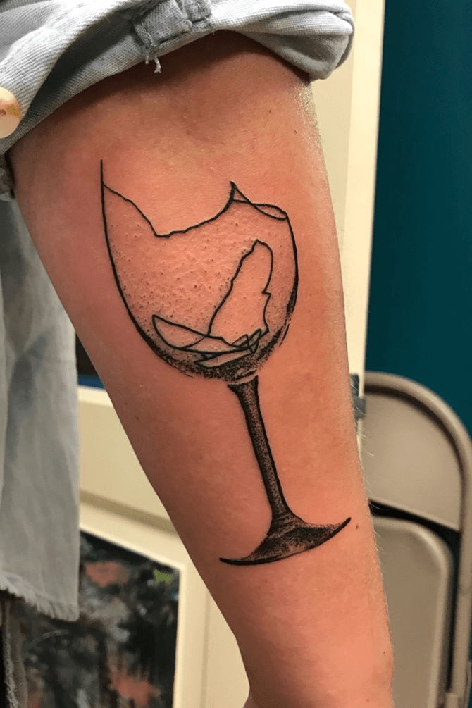 Linedrawing tattoo of champagn flute and wine charm with words  Tattoo  contest  99designs