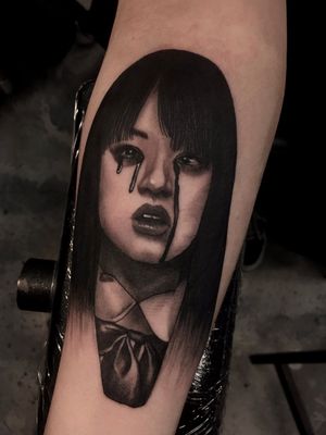 Gogo Yubari portrait done at Black Palm Tattoo by Elexa ig @susanxsharp #killbill #gogoyubari #portrait #TarantinoTattoo 