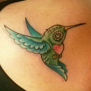 Day of the dead inspired hummingbird tattoo- Dia De Los Muertos #hummingbird #sugarskull #diadelosmuertos #bird #heart #dayofthedead #hummingbirdtattoo