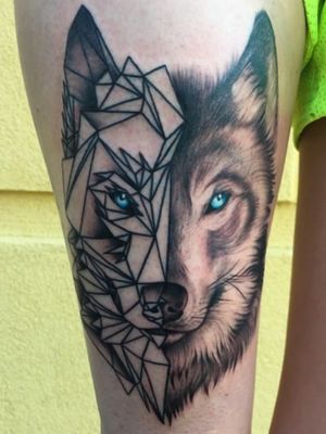 This is definitely going to be my next tattoo.#husky #wolf #half #geometric #blueeyes #beautiful #armtatoo