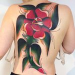 Tattoo by Marcin Aleksander Surowiec #MarcinAleksanderSurowiec #surowiec #favoritetattoos #color #traditional #rose #flower #floral #backpiece #backtattoo #leaves #thorns #nature