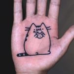 Tattoo by Mick Gore #MickGore #palmtattoos #blackwork #linework #palm #pusheen #cat #cookie #foodtattoo #cute