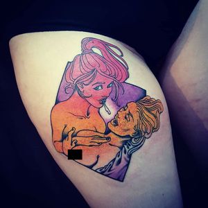 Tattoo by Onnie O'Leary #OnnieOLeary #newschool #color #illustrative #comicbook #scifi #surreal #strange #graphic #popart #lady #lovers #love #girlfriends #cute