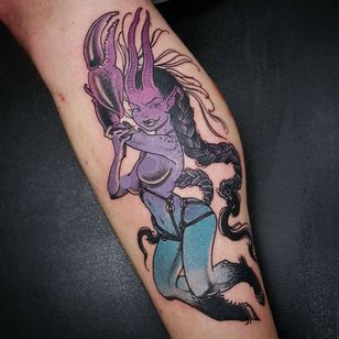 Tattoo by Onnie O'Leary #OnnieOLeary #newschool #color #illustrative #comicbook #scifi #surrealistic #strange #graphic #popart #bondage #lobster #monster #demon #babe #halfhuman #pinup #lady