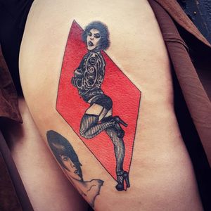 Tattoo by Onnie O'Leary #OnnieOLeary #newschool #color #illustrative #comicbook #scifi #surreal #strange #graphic #popart #FrankNFurter #rockyhorrorpictureshow #filmtattoo #movietattoo #portrait #TimCurry