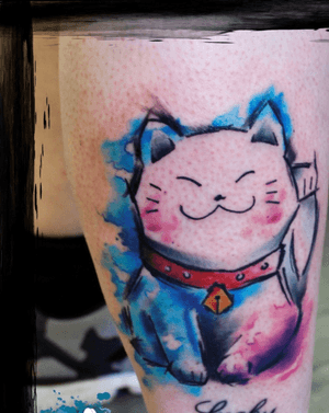 Thrash lucky cat #luckycattattoos #cattattoo #watercolortattoo #tattooart 