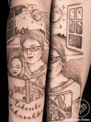 Mother and daugther, dotwork stlye