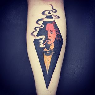 Tattoo by Onnie O'Leary #OnnieOLeary #newschool #color #illustrative #comicbook #scifi #surrealistic #strange #graphic #popart #marlenedietrich #portrait #actrss # famous #fmoking #cigarette