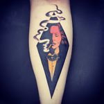 Tattoo by Onnie O'Leary #OnnieOLeary #newschool #color #illustrative #comicbook #scifi #surreal #strange #graphic #popart #marlenedietrich #portrait #actrss #famous #smoking #cigarette