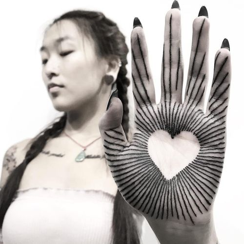 Tattoo by Koldonovella #Koldonovella #palmtattoos #blackwork #linework #palm #illustrative #heart