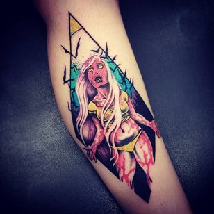 Tattoo by Onnie O'Leary #OnnieOLeary #newschool #color #illustrative #comicbook #scifi #surrealistic #strange #graphic #popart #vampire #bat #blood #babe #pinup #lady #horror #darkart