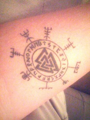 Nordic compass surrounding the story of the Valknut. 