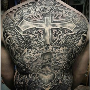 Backpiece cross tattoo, angels