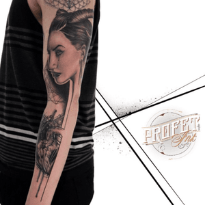 Avant garde portrait and heart tattoo done by Zachary Smith @ Profet ink tattoo studio