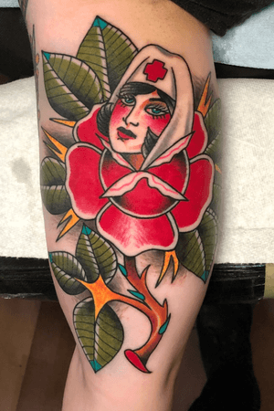 Rose of no man’s land. Seven Swords Tattoo Company - Philly  #Traditionaltattoo #sorrymom #wearesorrymom #Traditionaltattoos #tattooing #mykechambers #oldschooltattoos #oldschooltattoo #tattooer #colortattoos #tato #tatto #tatoo #tattos #philadelphia #philly #phillyart #sevenswordstattoocompany #inked #Inkedphilly #eternalink #besttraditionaltattoos #cleanandbold #classictattoos #criticalsupply #sstc 