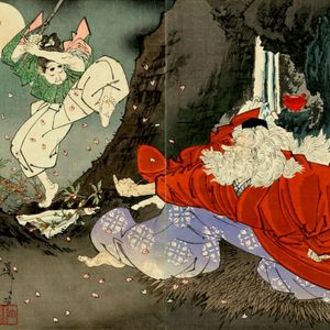 Sojobo (King tengu) teaches the art of kenjutsu to Minamoto No Yoshitsune - 2/3 #tattooconcepts#tattoo #japan #japanesetattoo #japaneseart #art #japanesemythology #mythology #MythologyTattoos #story #samurai #tengu #sword #katana #trees #sojobo