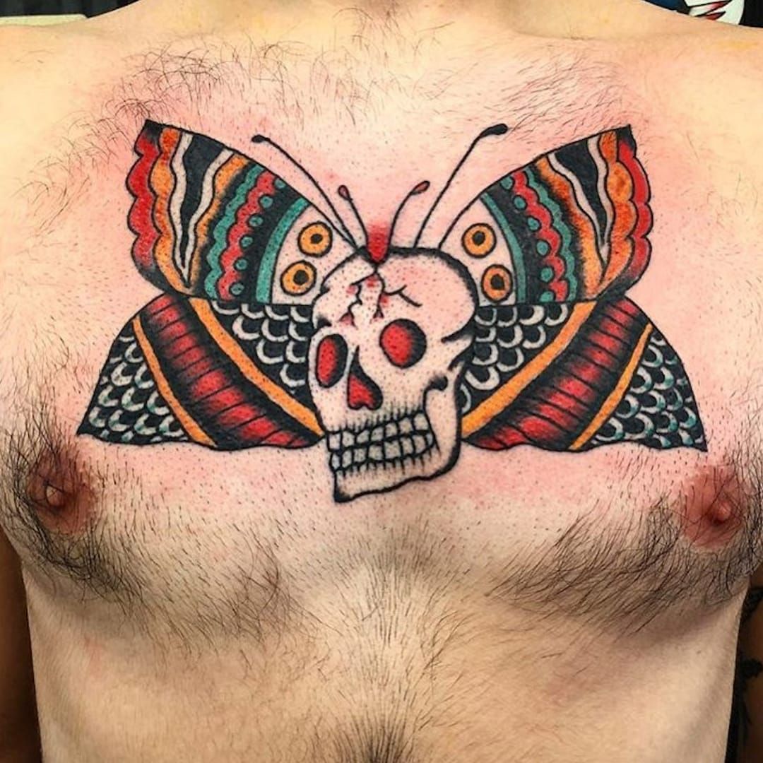 traditional butterfly skull tattoo