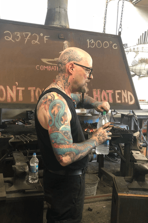One of the most subtle and polite insults-  is “you don’t look like the kind of person to have a tattoo.”  To which I always think-   What kind of person has a tattoo?  The kind of person that will teach forge classes in 90 degree plus heat.