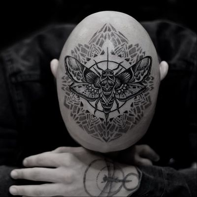 Tattoo by Otheser #Otheser #deathmothtattoos #darksidetattoosociety #skull #moth #insect #animal #sacredgeometry #pattern #mandala #wings #linework