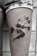 Brush stroke tattoo, Music play button and wing #brushstroke #wings #button #hanutattoo Instagram: hanu_tattoo