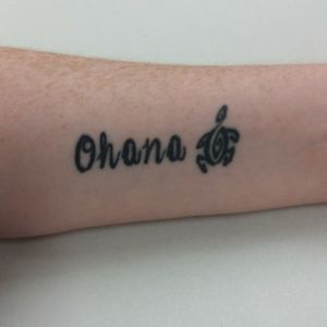 My first tattoo I got "Ohana" which means family in Hawaiian. Jason from wicked ink on clinton highway did mine and he free handed my little turtle. I'm absolutely in love with it.