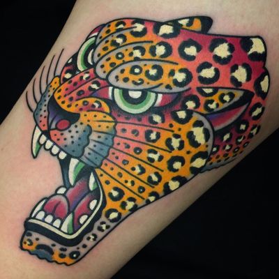 Tattoo by Josh Bovender #joshbovender #junglecattattoos #junglecat #color #rainbow #leopard #cat #animal #psychedelic