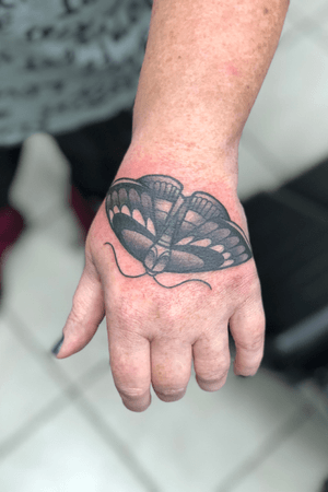A fun Black and Grey Moth on a hand!