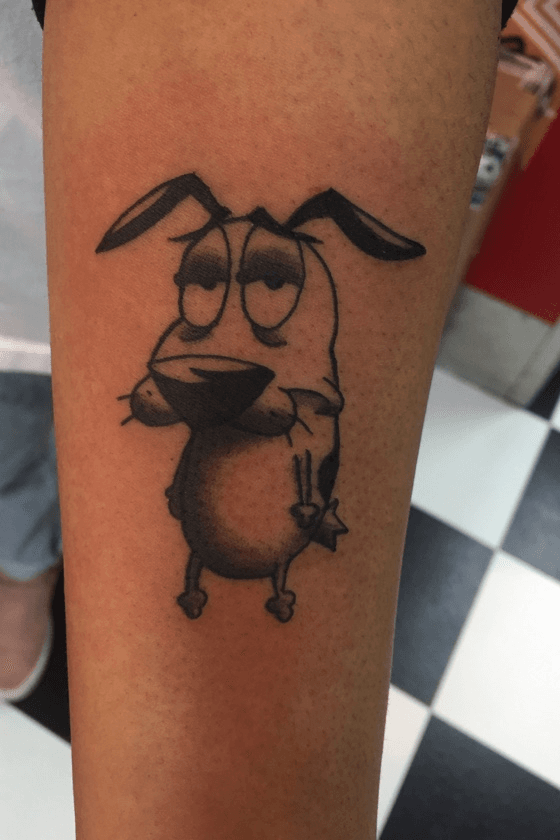Courage the Cowardly Dog sticker tattoo located on the