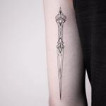 Tattoo by Melina Wendlandt #MelinaWendlandt #daggertattoos #linework #fineline #illustrative #abstract #pattern #geometric #artdeco #sword #knife #dagger
