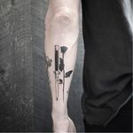 Tattoo by Welfare Dentist #WelfareDentist #daggertattoos #blackwork #dagger #knife #switchblade #rose #flower #silhouette #thorns