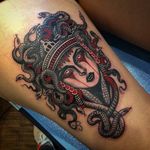 Tattoo by Lynn Akura #LynnAkura #color #neotraditional #medusa #ladyhead #lady #portrait #snakes #reptile #crown #pearls #vampire