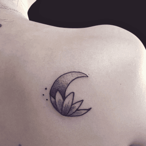Moon with a lotus flower #blackfeatherchild #moon #lotus #dotwork #blackwork 
