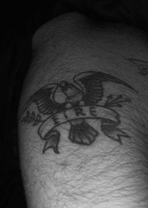 “Sailor Jerry Eagle” with “U.S. ARMY” text replaced with “EiRE” (Gaelic for Ireland) - right forearm ; February 2018 // The Old Barbershop, Copenhagen by “Matias” 