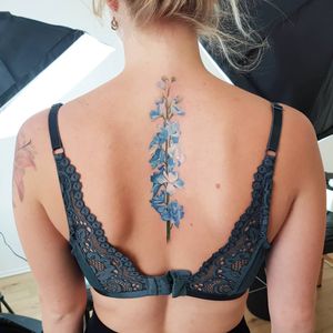 "There are always flowers for those who want to see them"Matisse . Blue delphinium. Blue parts healed. Stem is fresh. .#tat #tats #tattoo #tattoos #ink #inked #inkedlife #freshlyinked #fullcolor #colortattoo #realism #flower #flowertattoo #delphinium #blue #girl #back #tattoooftheday #toptattooartist #think #vienna 
