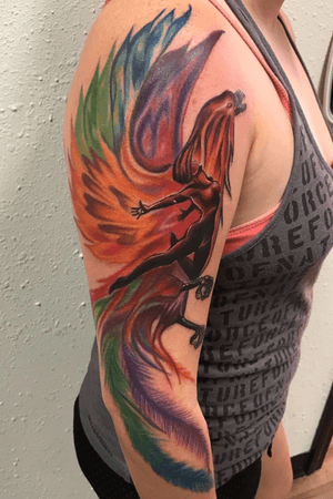 #Phoenix tattoo!! This has been a long time coming and it turned out more amazing than i could have imagined!! #tulsa #tulsatattoo #toxicmonkey #toxicmonkeytattoo #nicozefffedelle #nicofedelle #firephoenix #performer #tattoosforperfomers #performanceart #firespinner #firedancer 