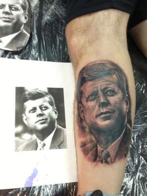 Bomb portrait of JFK by Randy Nilsen at Thor's Hammer and Needle; Poulsbo, WA