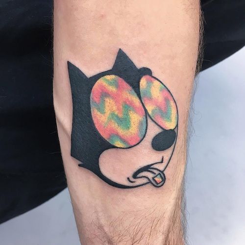 Tattoo by Berly Boy #BerlyBoy #besttattoos #color #rainbow #acid #felix #felixthecat #cartoon #newschool #psychedelic #cat #surreal #weird