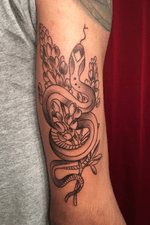 I love snakes so of course I added another snake tattoo to my arm. It is based on the 13th Zodiac most people dont know about. Ophiuchus the snake charmer. I’m also from TX so I wanted it wraped around a Blue Bonnet which is TX’s state flower. 