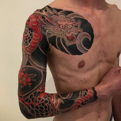 KREA - yakuza tattoos on a back with intricate designs with tigers