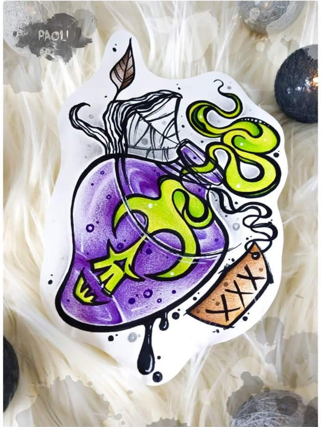 Tattoo uploaded by Paoli • #skull #bottle #neotraditional #watercolour  #cartoon #xxx #spiderweb #tattoo #design #paoli #freakyskin #handmade •  Tattoodo